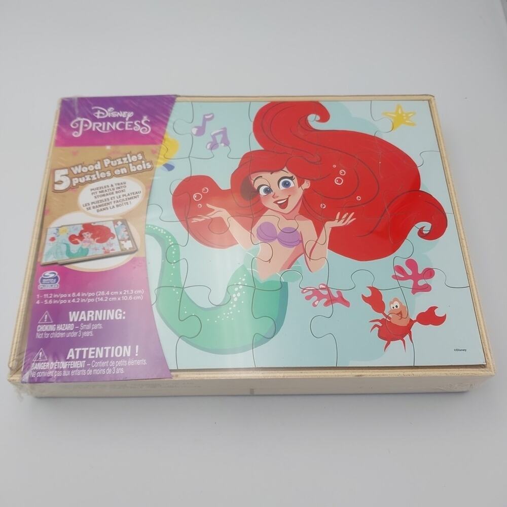 Disney Princess Jigsaw Puzzles Wood 5 Pack‎ Sealed Storage Box Kids Collection